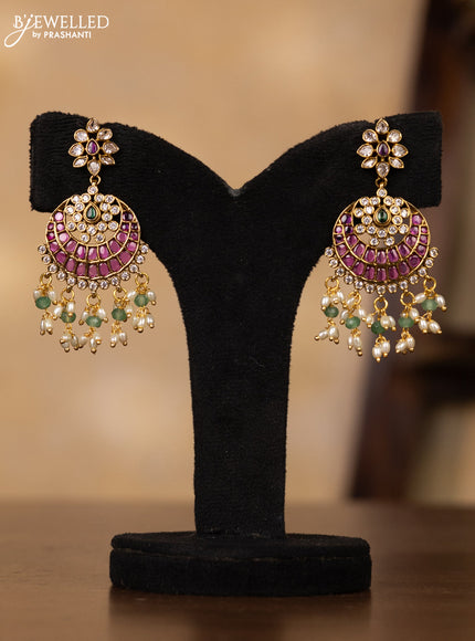 Antique guttapusalu necklace floral & double peacock design in multicolor kemp stones and pearl hangings