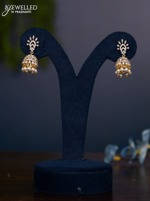 Zircon jhumka with cz stones and pearl hangings