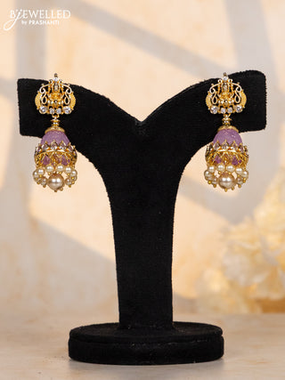 Antique multicolour changable jhumkas with lakshmi design and cz stones in pearl hangings