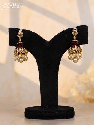 Antique multicolour changable jhumkas with leaf design and cz stones in pearl hangings