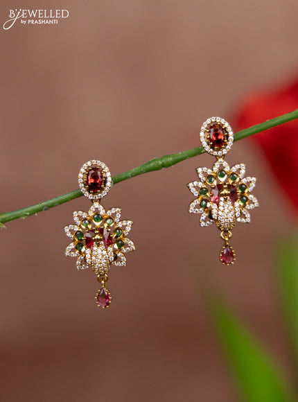 Antique earrings peacock design with kemp and cz stones in hanging
