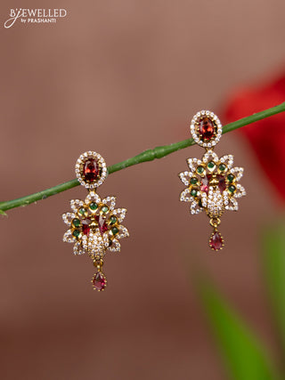 Antique earrings peacock design with kemp and cz stones in hanging