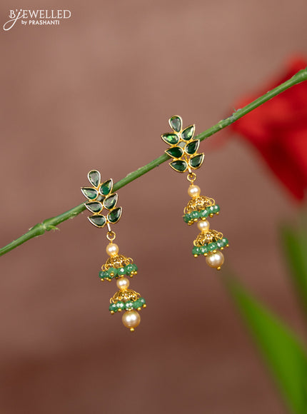 Antique earrings with emerald stones and pearl & mint green beads hangings