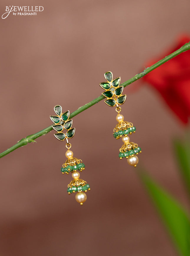Antique earrings with emerald stones and pearl & mint green beads hangings