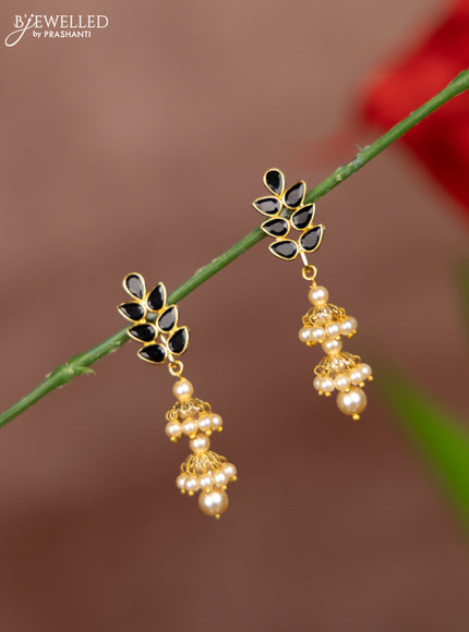 Antique earrings with black stones and pearl hangings