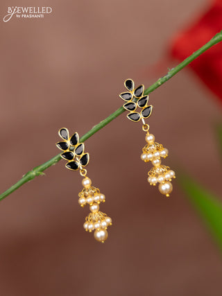 Antique earrings with black stones and pearl hangings