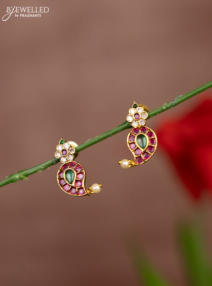 Antique earrings manga pattern with kemp and cz stones in pearl
