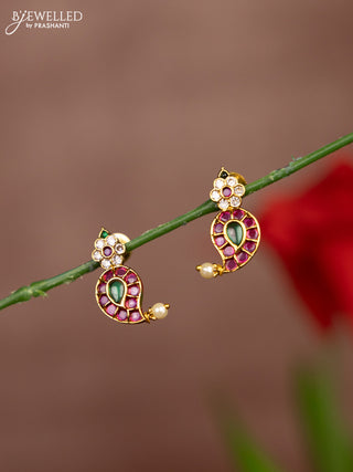 Antique earrings manga pattern with kemp and cz stones in pearl