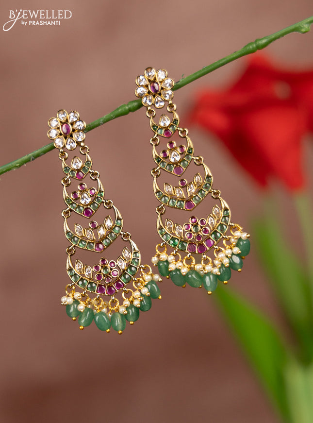 Antique earrings with kemp and cz stones in pearl & mint green beads hangings