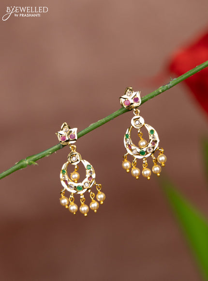 Antique screw type earrings with kemp stones and pearl hangings