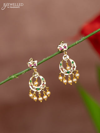 Antique screw type earrings with kemp stones and pearl hangings