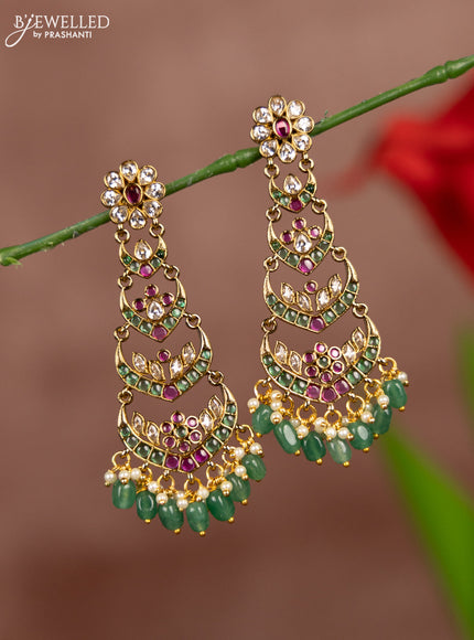 Antique earrings with kemp and cz stones in pearl & mint green beads hangings