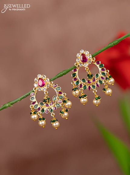 Antique earrings with kemp and kundan stones in pearl hangings
