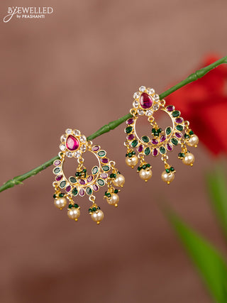 Antique earrings with kemp and kundan stones in pearl hangings