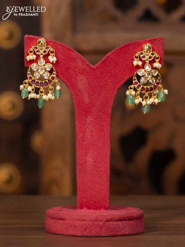 Antique necklace in jelabi model chain with chandbali pendants in multicolor kemp stones and pearl hanging