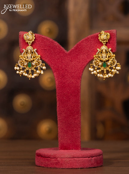 Antique necklace lakshmi design in cz stones and golden ball hanging