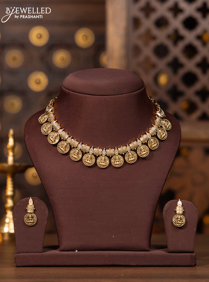 Antique necklace lakshmi coin design with cz stones