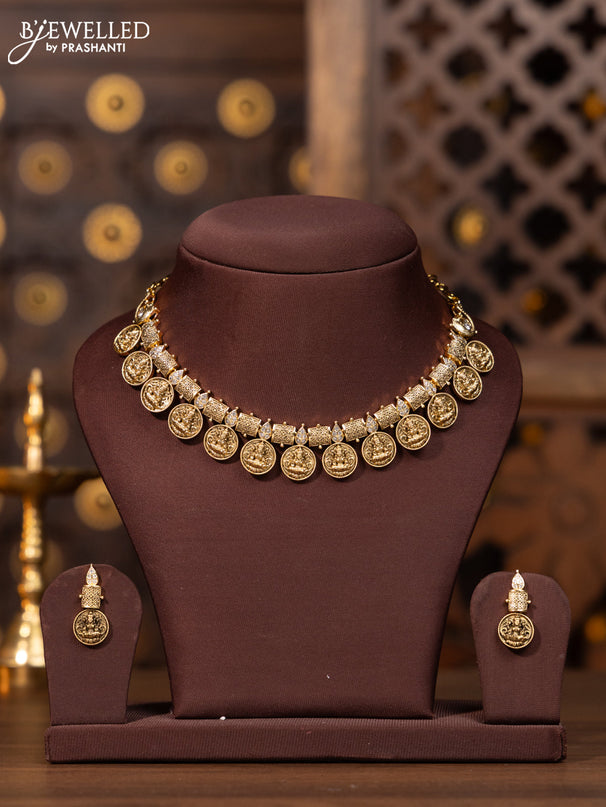 Antique necklace lakshmi coin design with cz stones