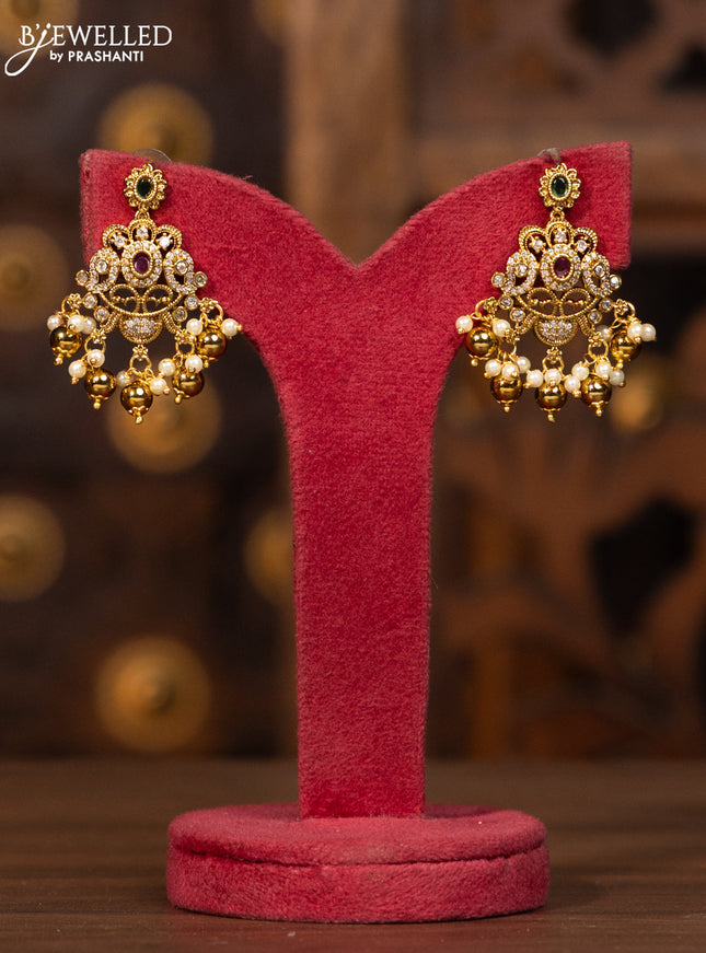 Antique necklace kanti type with multicolor stones and golden beads hanging