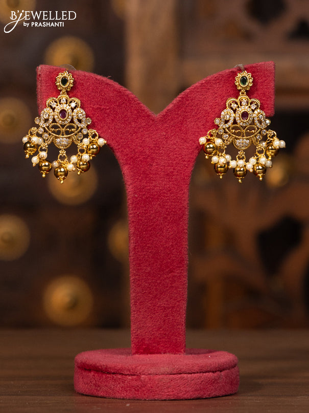 Antique necklace kanti type with multicolor stones and golden beads hanging
