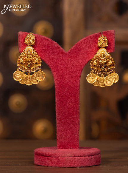 Antique necklace lakshmi peacock deisgn in multicolor kemp and cz stones and lakshmi coin hanging