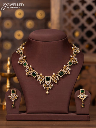 Antique necklace double peacock design in cz and green stones