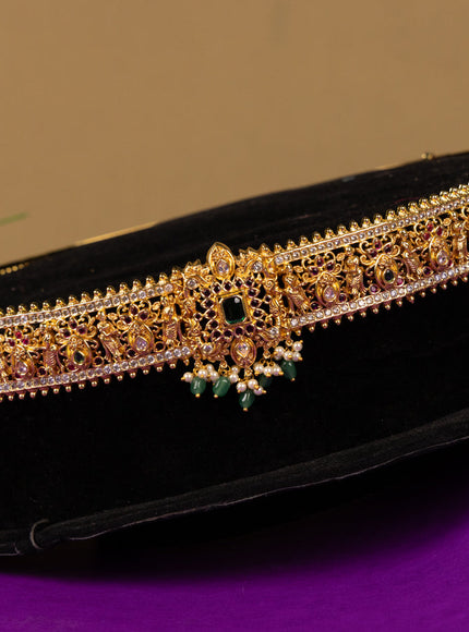 Antique hip belt female deisgn with multicolor kemp stones and green beads hanging