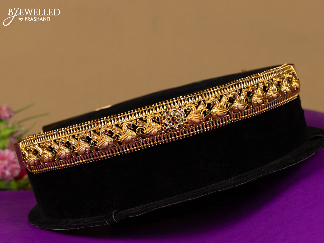 Antique hip belt swan design in multicolor kemp stones
