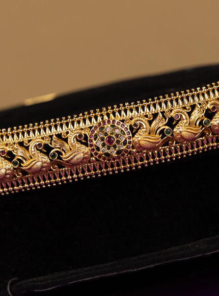 Antique hip belt swan design in multicolor kemp stones