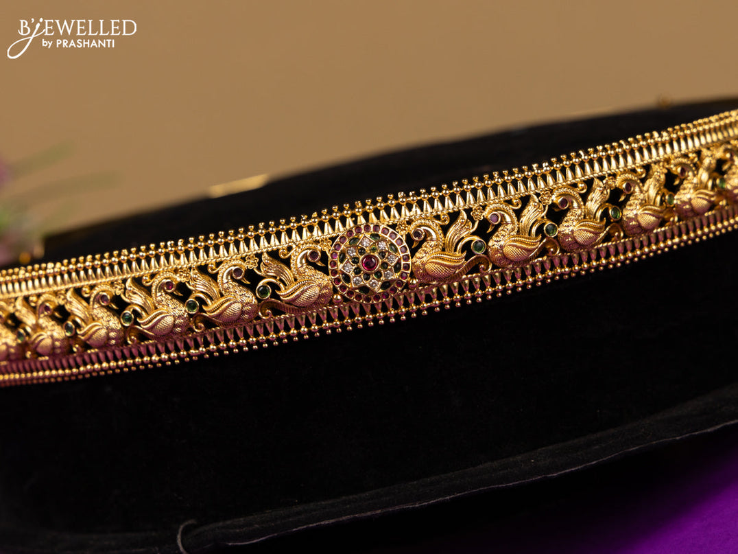 Antique hip belt swan design in multicolor kemp stones