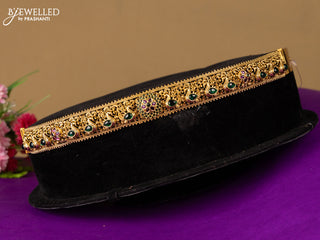 Antique hip belt peacock and floral design in red & green kemp stones