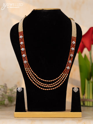 Beaded necklace pink color beads with small cz stone pendants