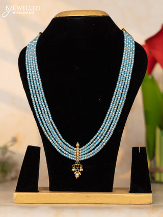 Beaded necklace sky blue color beads with multicolor kemp pendant