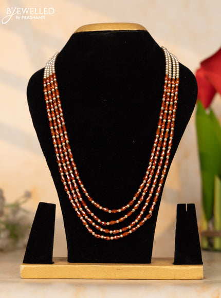 Beaded necklace orange color beads and mixed pearls