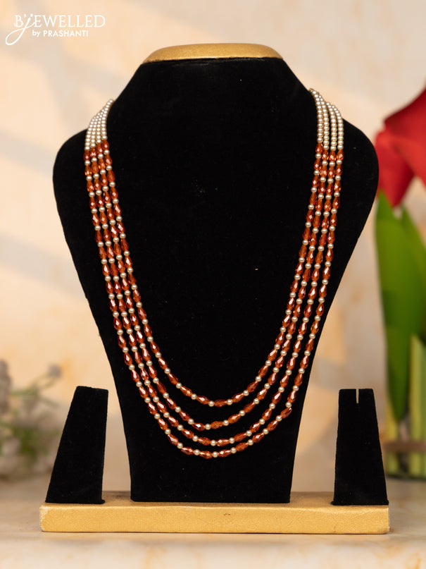 Beaded necklace orange color beads and mixed pearls