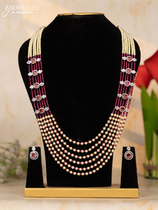 Beaded necklace multilayer pink beads necklace with pink and white cz stones pendant