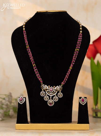 Baeded necklace with half pink beads and pearls with cz stone pendant