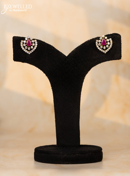 Baeded necklace with half pink beads and pearls with cz stone pendant