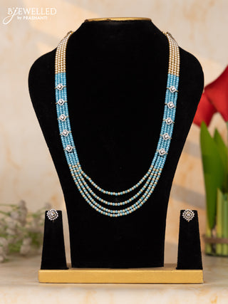 Baeded necklace sky blue color beads with sqaure shape cz stone pendants