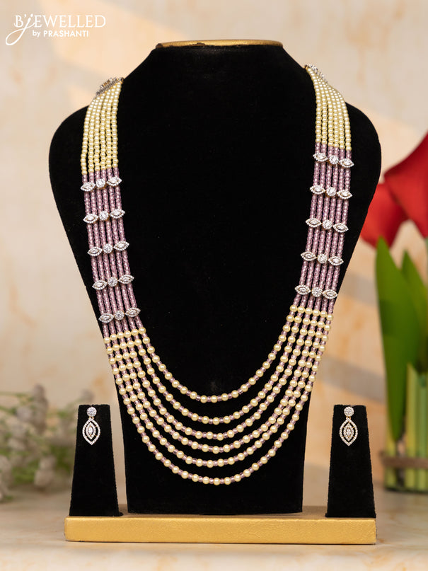 Beaded necklace multilayer baby pink beads necklace with pink and white cz stones pendant