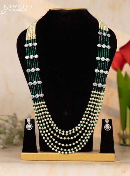 Beaded necklace multilayer dark green beads necklace with green and white circle cz stones pendant