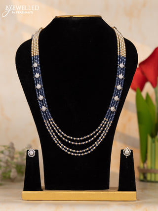 Beaded necklace navy blue color beads with small cz stone pendants