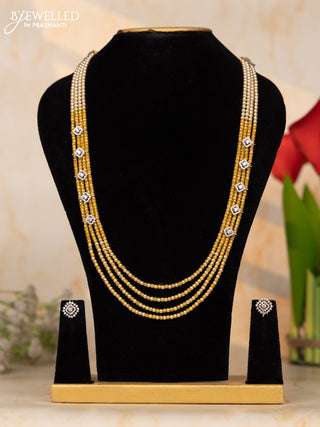 Beaded necklace yellow color beads in sqaure shape cz stones