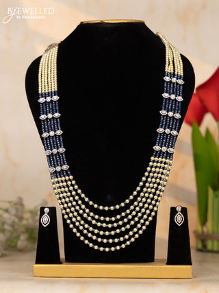 Beaded necklace multilayer navy blue beads necklace with pink and white cz stones pendant