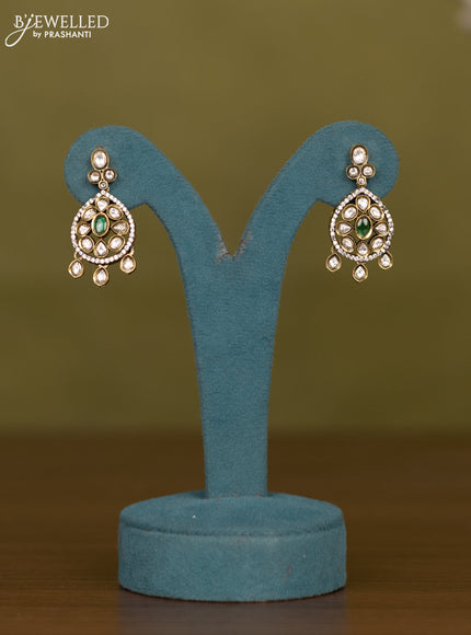 Necklace with emerald & kundan cz stones and hangings in victorian finish