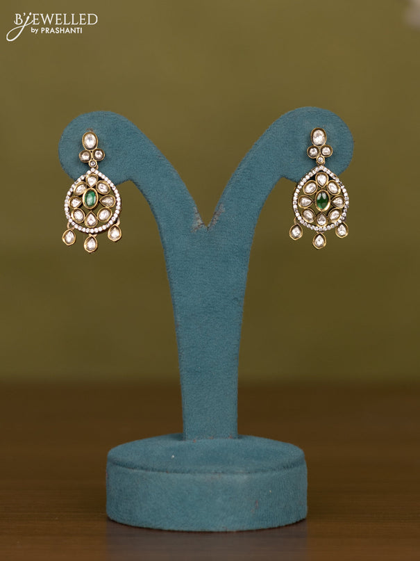 Necklace with emerald & kundan cz stones and hangings in victorian finish