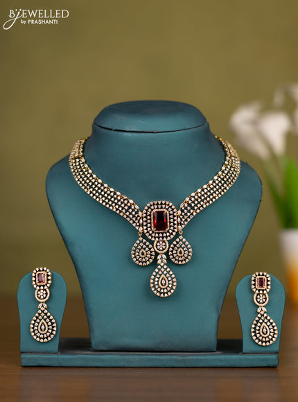Necklace with ruby and cz stones in victorian finish