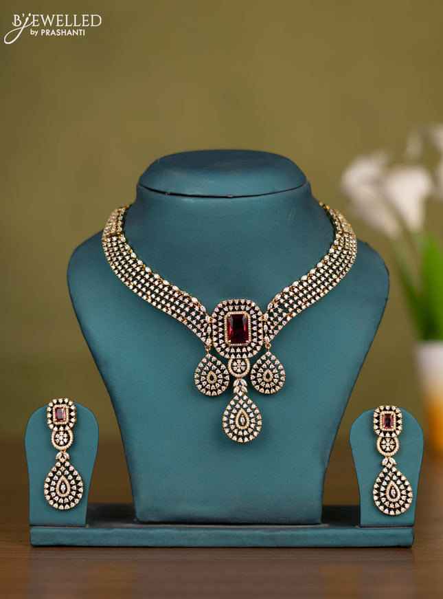 Necklace with ruby and cz stones in victorian finish
