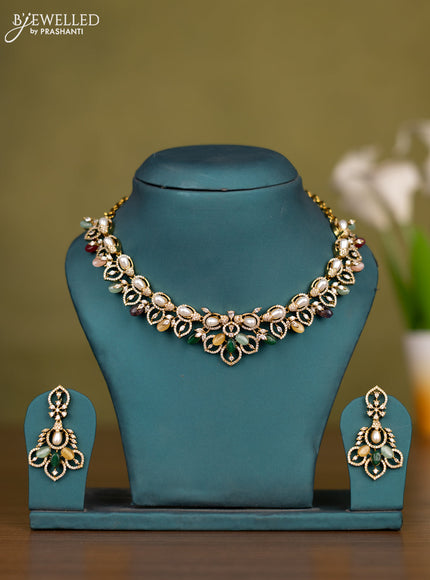 Necklace with cz stones and multicolour beads in victorian finish