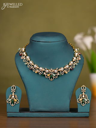 Necklace with cz stones and multicolour beads in victorian finish